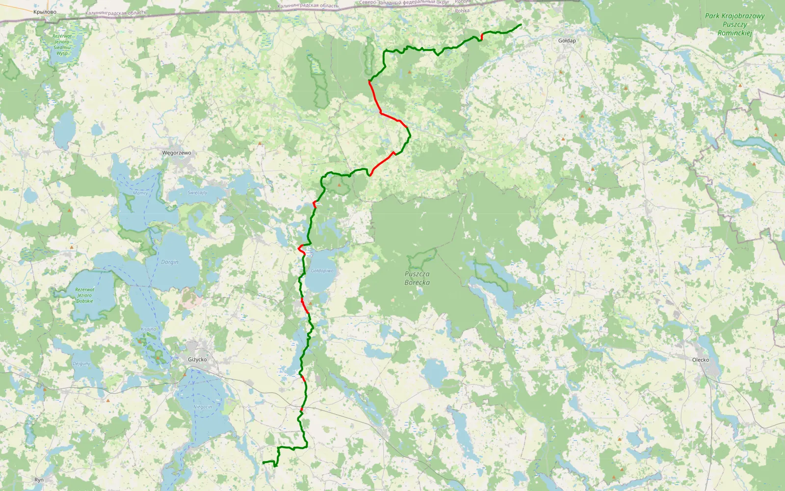 Mapa trasy Gołdap - Giżycko - 69.7 km trasy offroad, Powiat Gołdapski