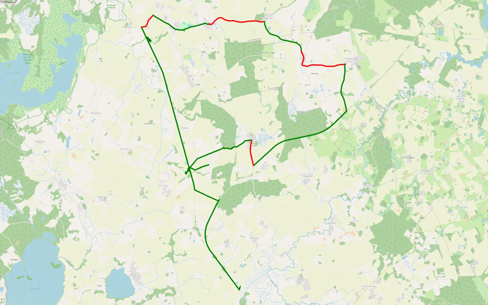 Map of Prynowo - Brzozowo SE - 32.5 km offroad trail, Węgorzewo County