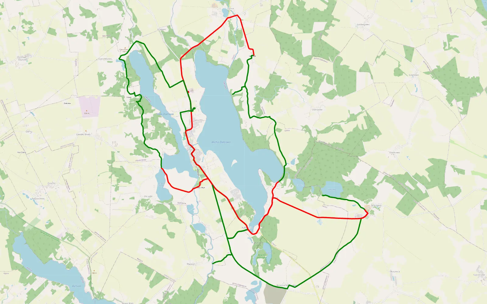 Map of Dąbrówno - 49.5 km offroad trail, Ostróda County