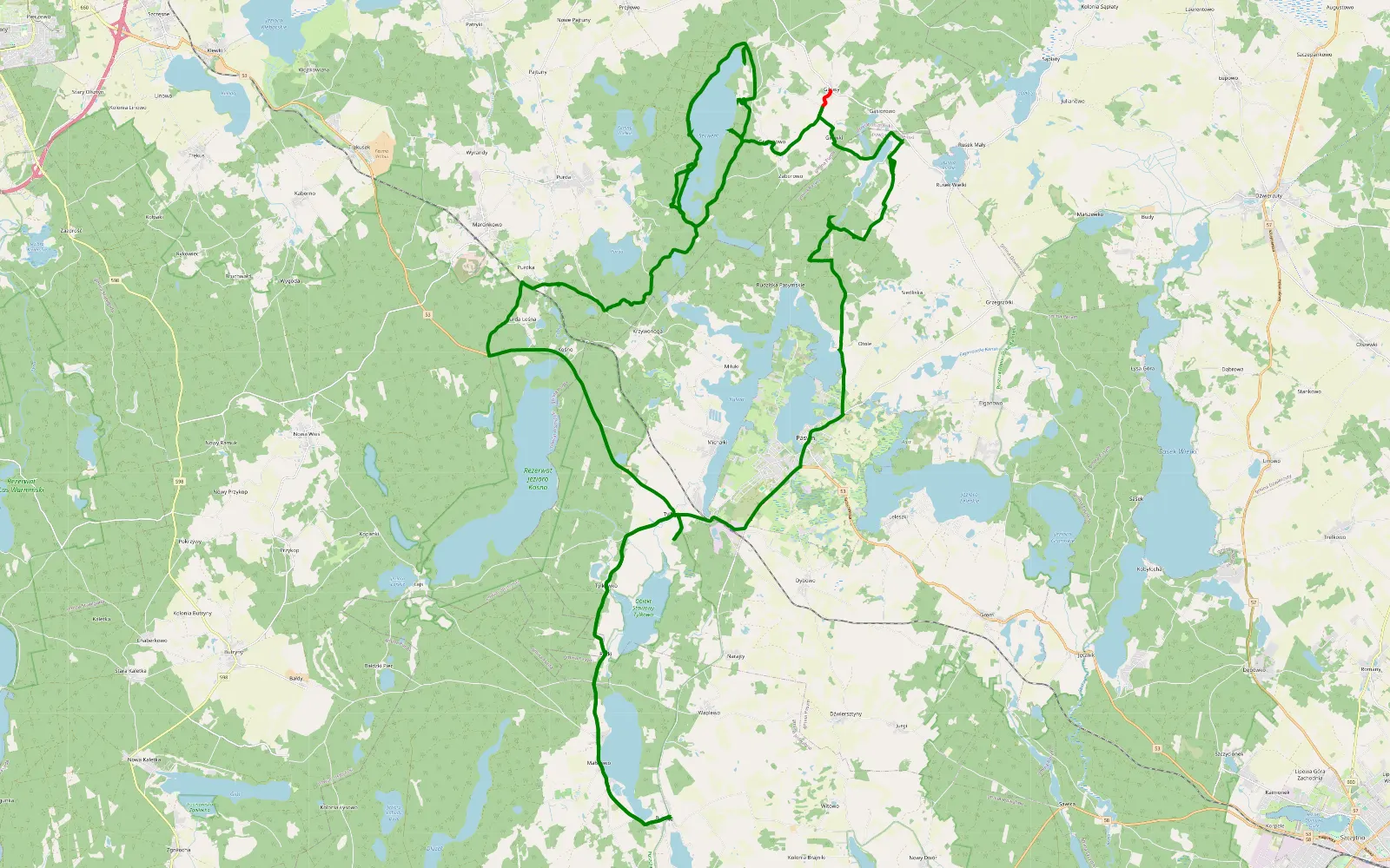Mapa trasy Burdąg - 49.3 km trasy offroad, Powiat Olsztyński