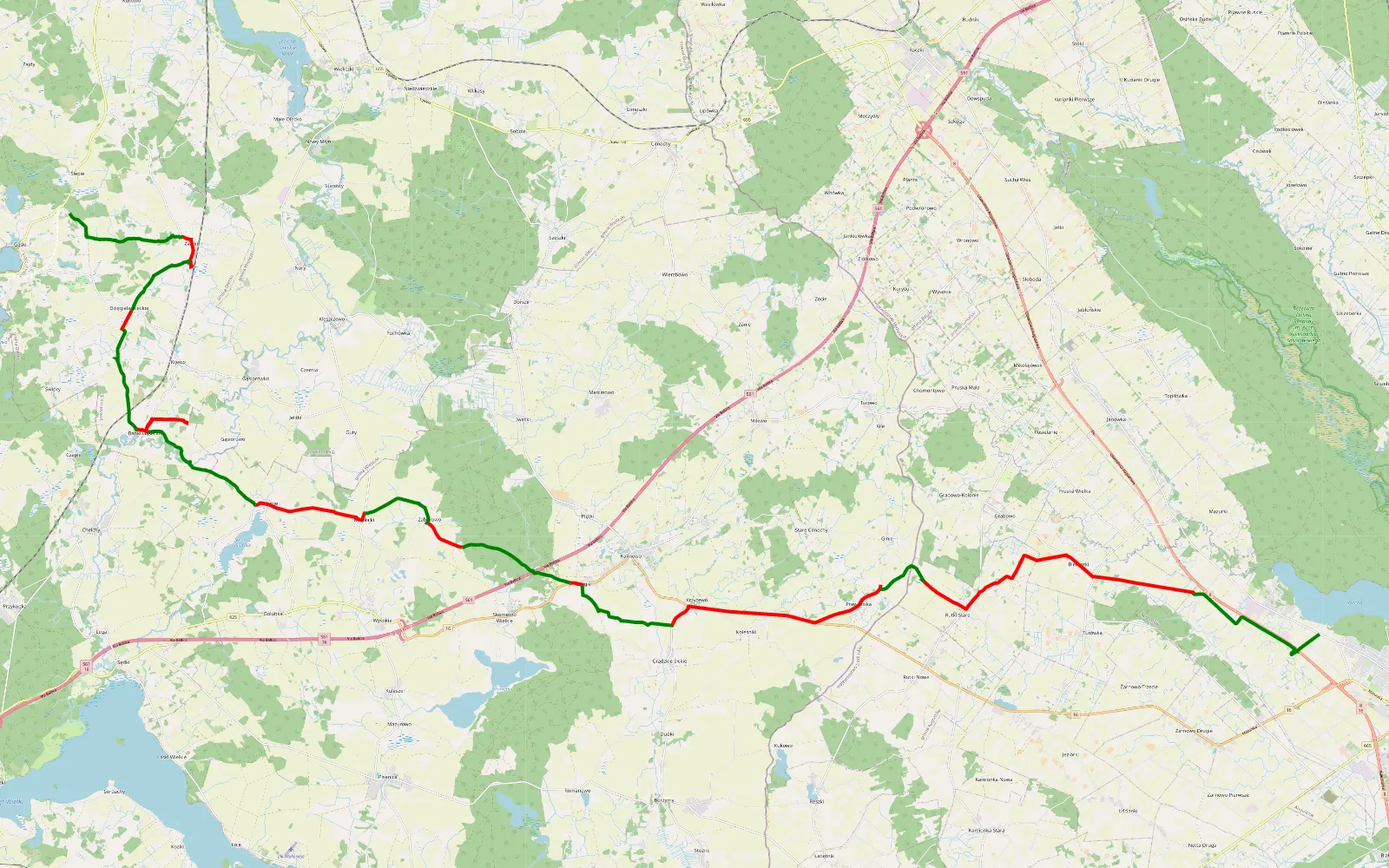 Mapa trasy Gatno Drugie - Borki - 48.2 km trasy offroad, Powiat Ełcki