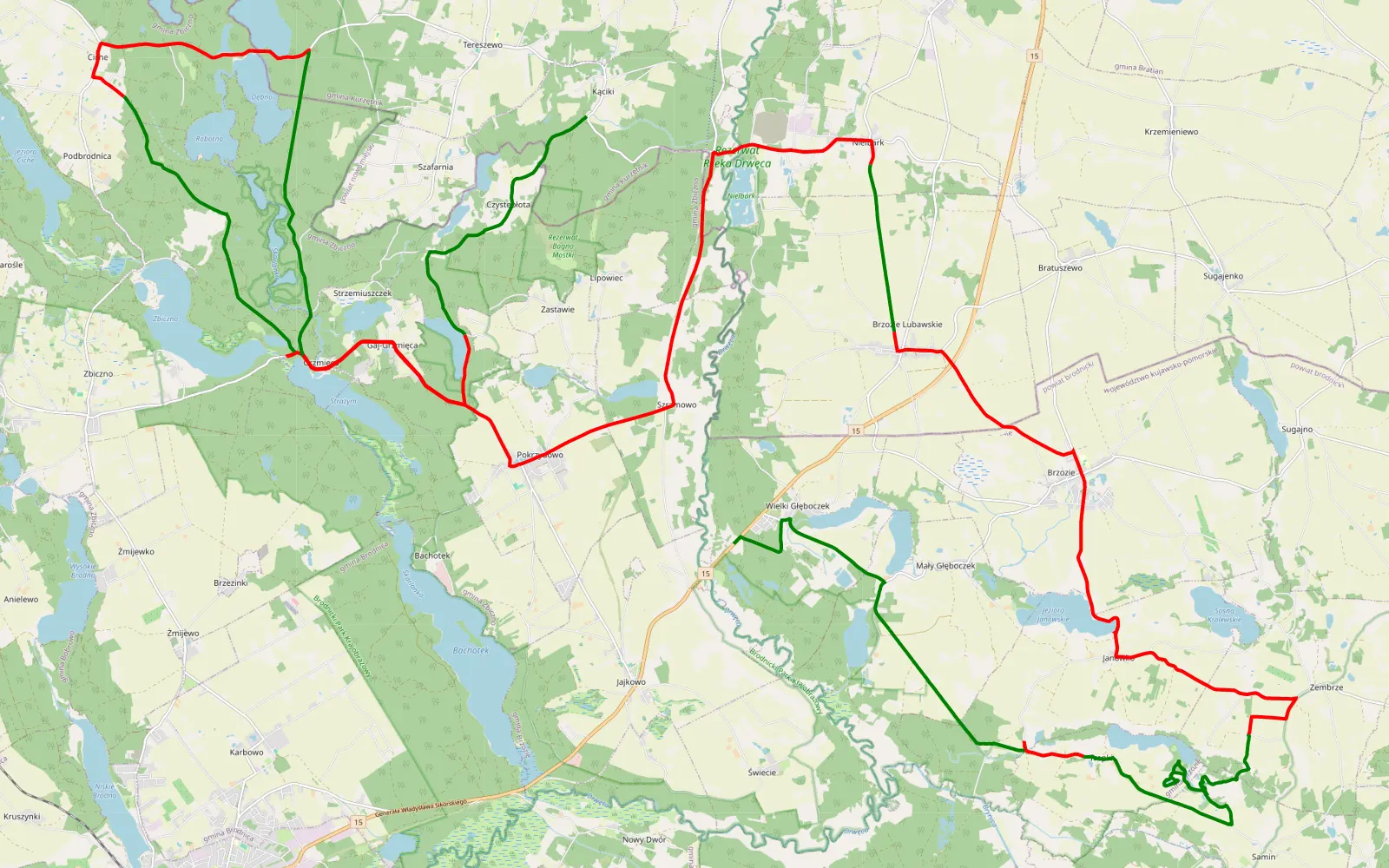 Map of Kąciki - Wielki Głęboczek - 65 km offroad trail, Brodnica County