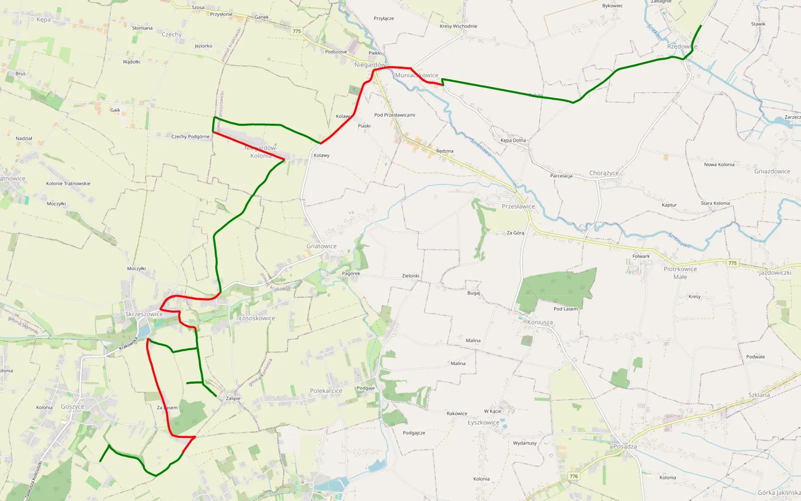 Map of Rzędowice-goszyce - 16.4 km offroad trail, Kraków County