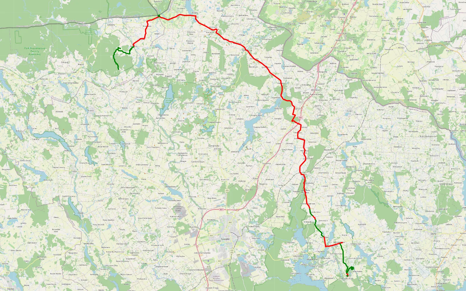 Map of Golubie - Buda Ruska - 76.5 km offroad trail, Suwałki County