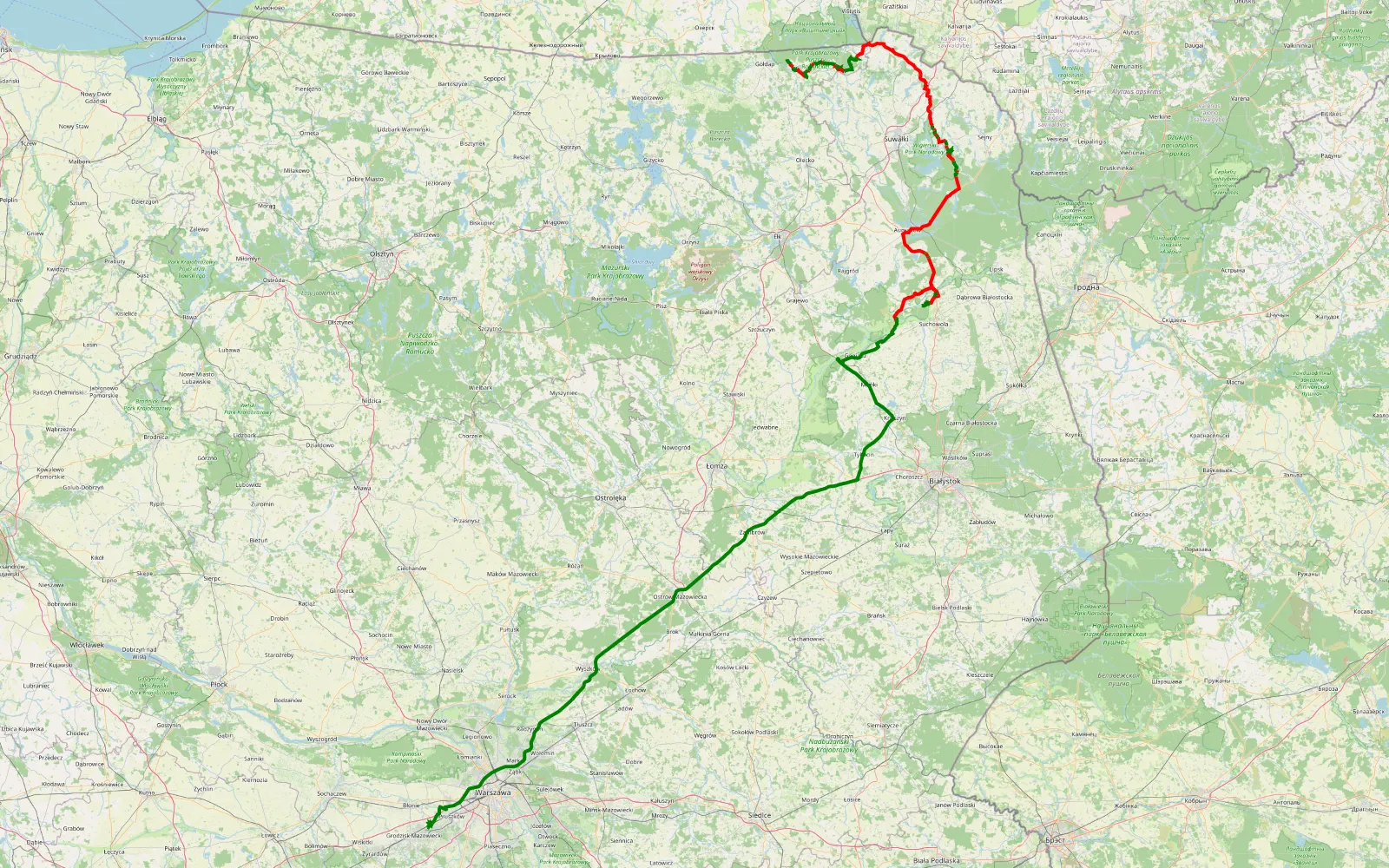 Map of Jurkiszki - Gmina Brwinów - 213.8 km offroad trail, Gołdap County