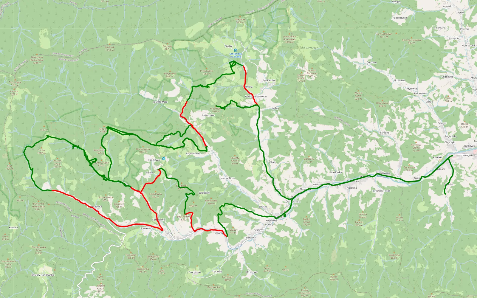 Map of Ochotnica Dolna dzień 2 - 45.4 km offroad trail, Nowy Targ County