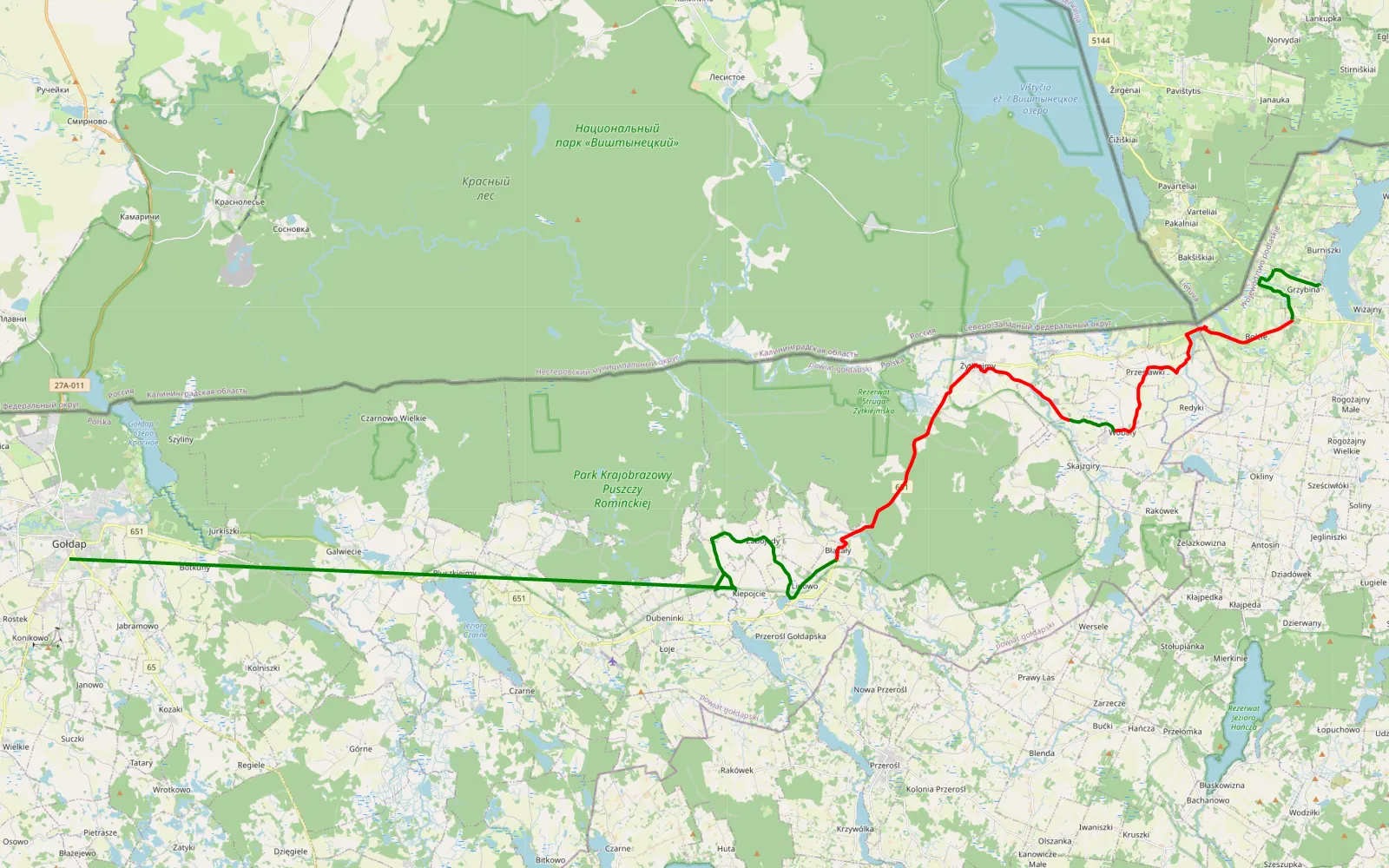 Mapa trasy Ściana Wsch. cz. 2 - 30.9 km trasy offroad, Powiat Gołdapski