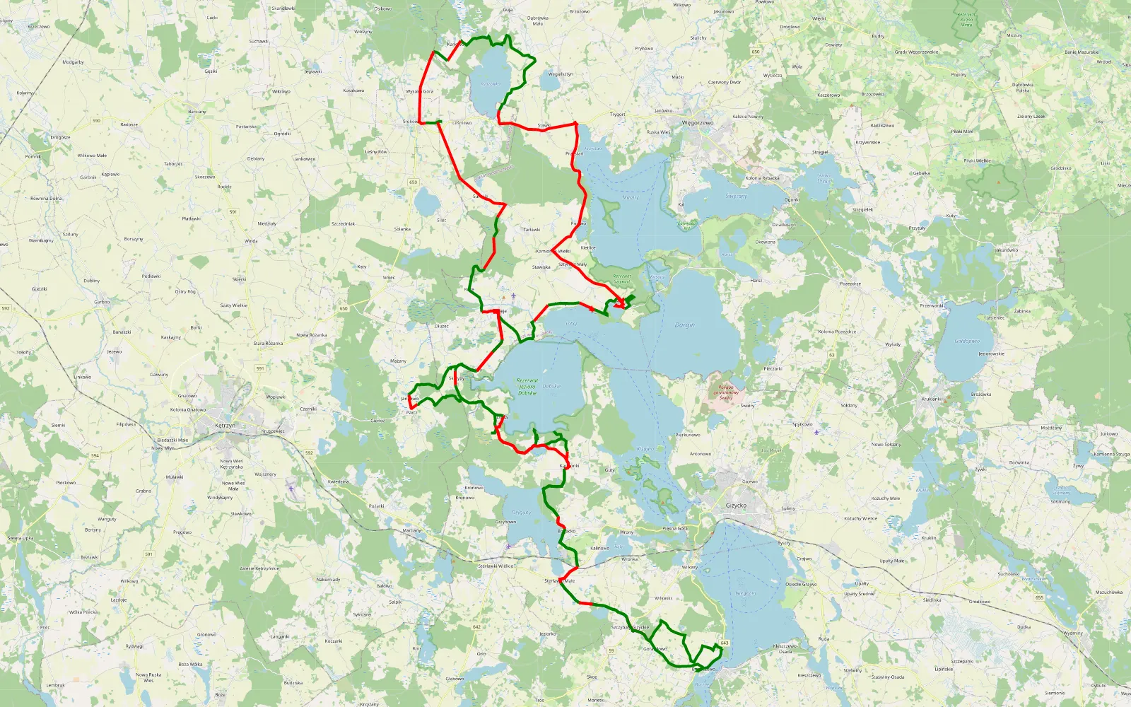 Mapa trasy Bogaczewo - 133.2 km trasy offroad, Powiat Węgorzewski