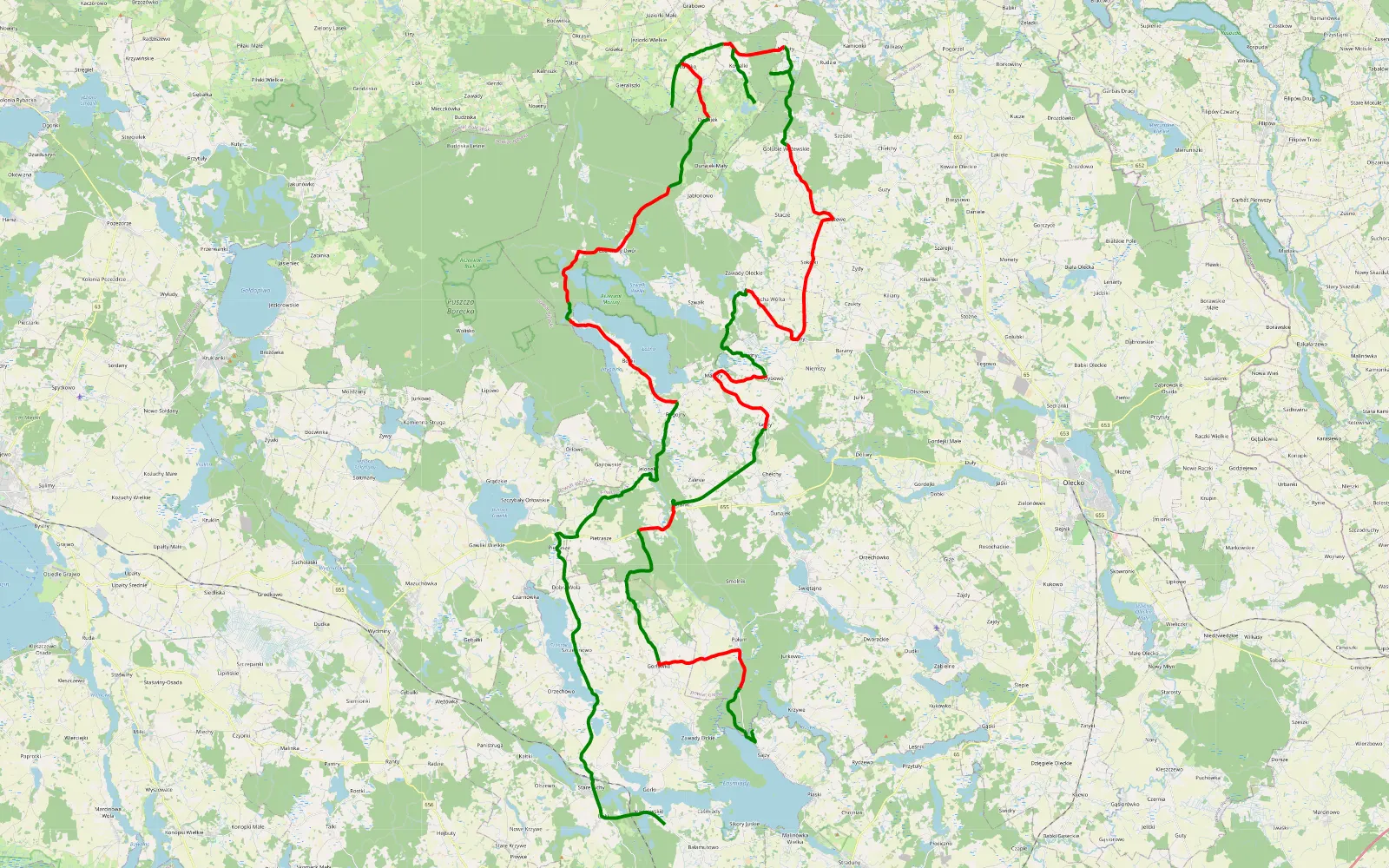 Map of Kamieniste tereny - 100.7 km offroad trail, Olecko County