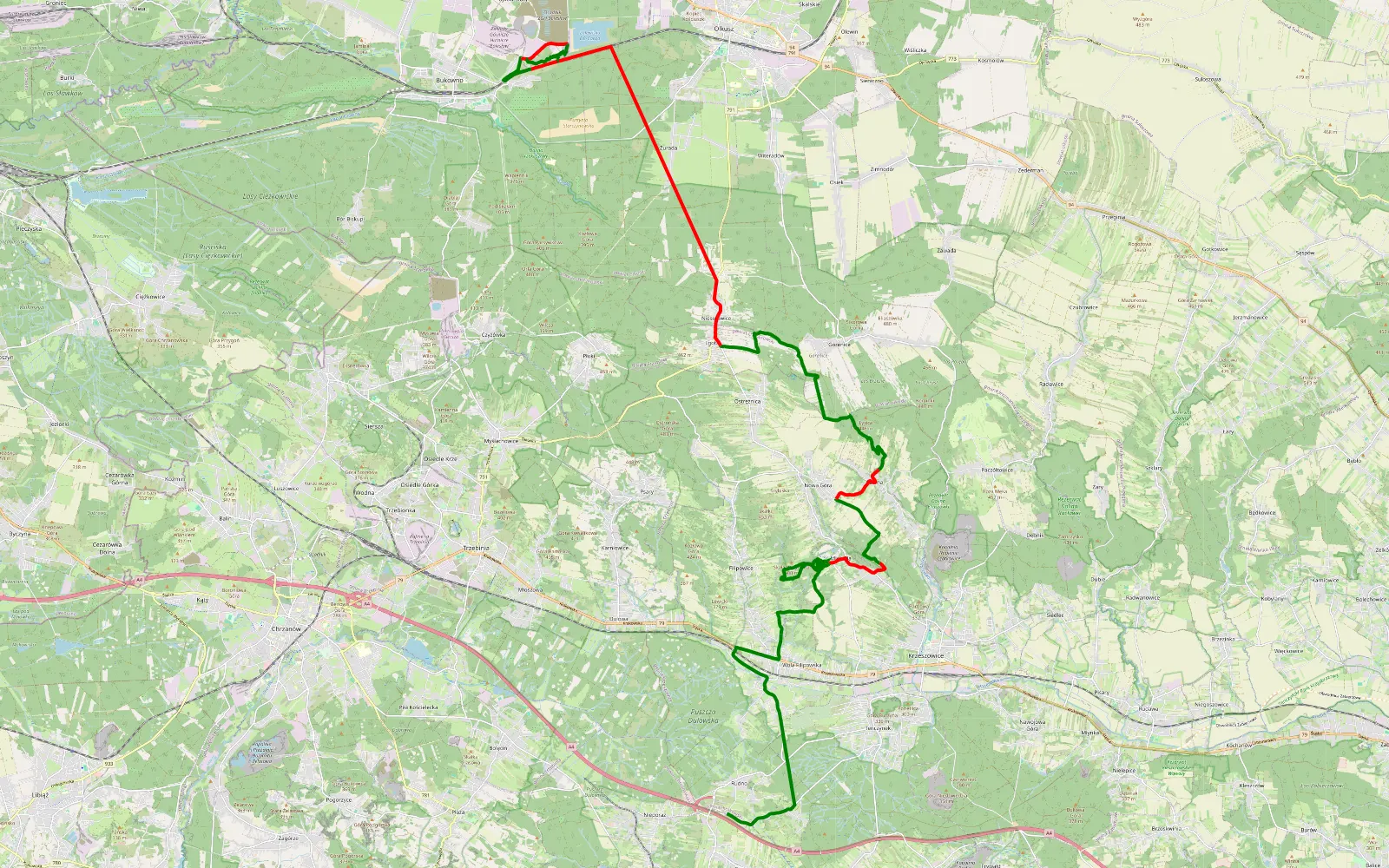 Mapa trasy Jura 7.08.22 - 36.8 km trasy offroad, Powiat Olkuski