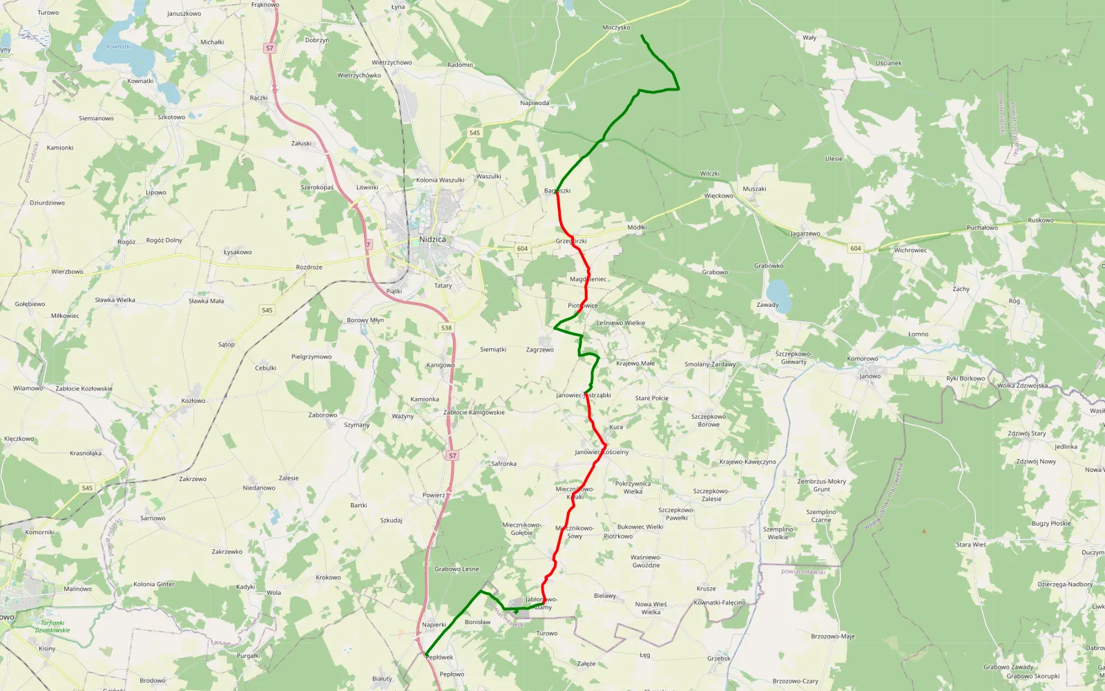 Map of Piaskownica - 34.7 km offroad trail, Nidzica County