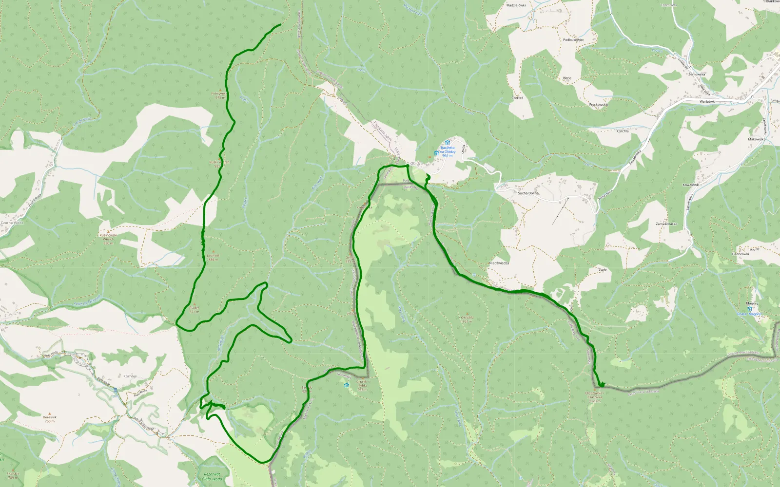 Mapa trasy Bukowiec - 18.4 km trasy offroad, Powiat Nowotarski