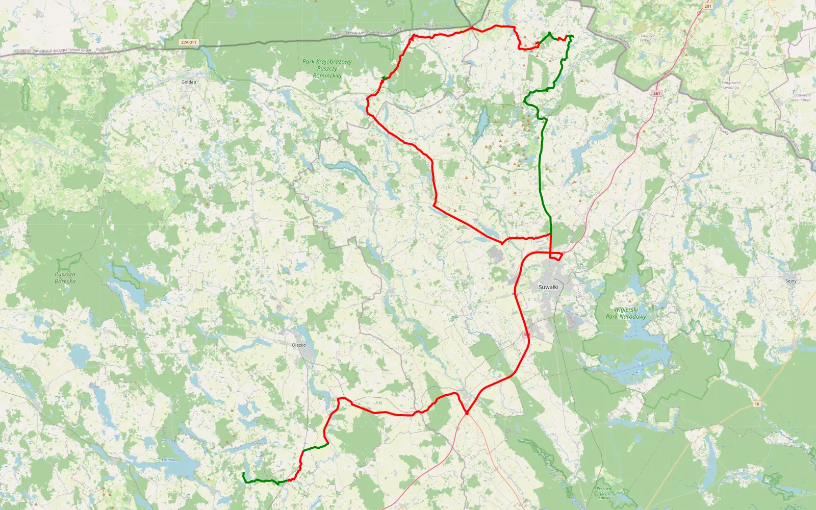 Map of Płociczno - Szwajcaria - 135 km offroad trail, Suwałki County