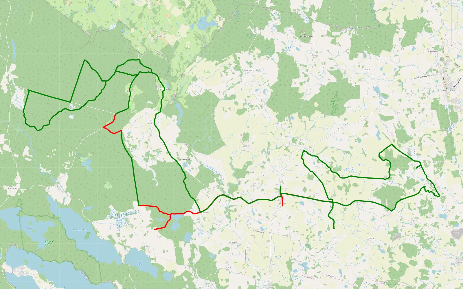 Map of Szarejki - 48.8 km offroad trail, Olecko County