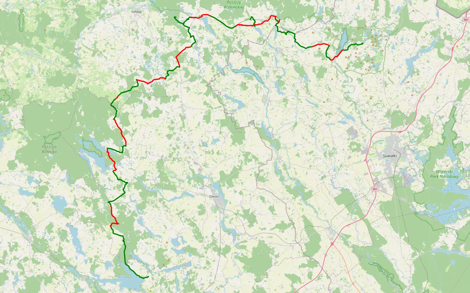 Map of 1 Dzień 3-4 lip - 113.1 km offroad trail, Gołdap County