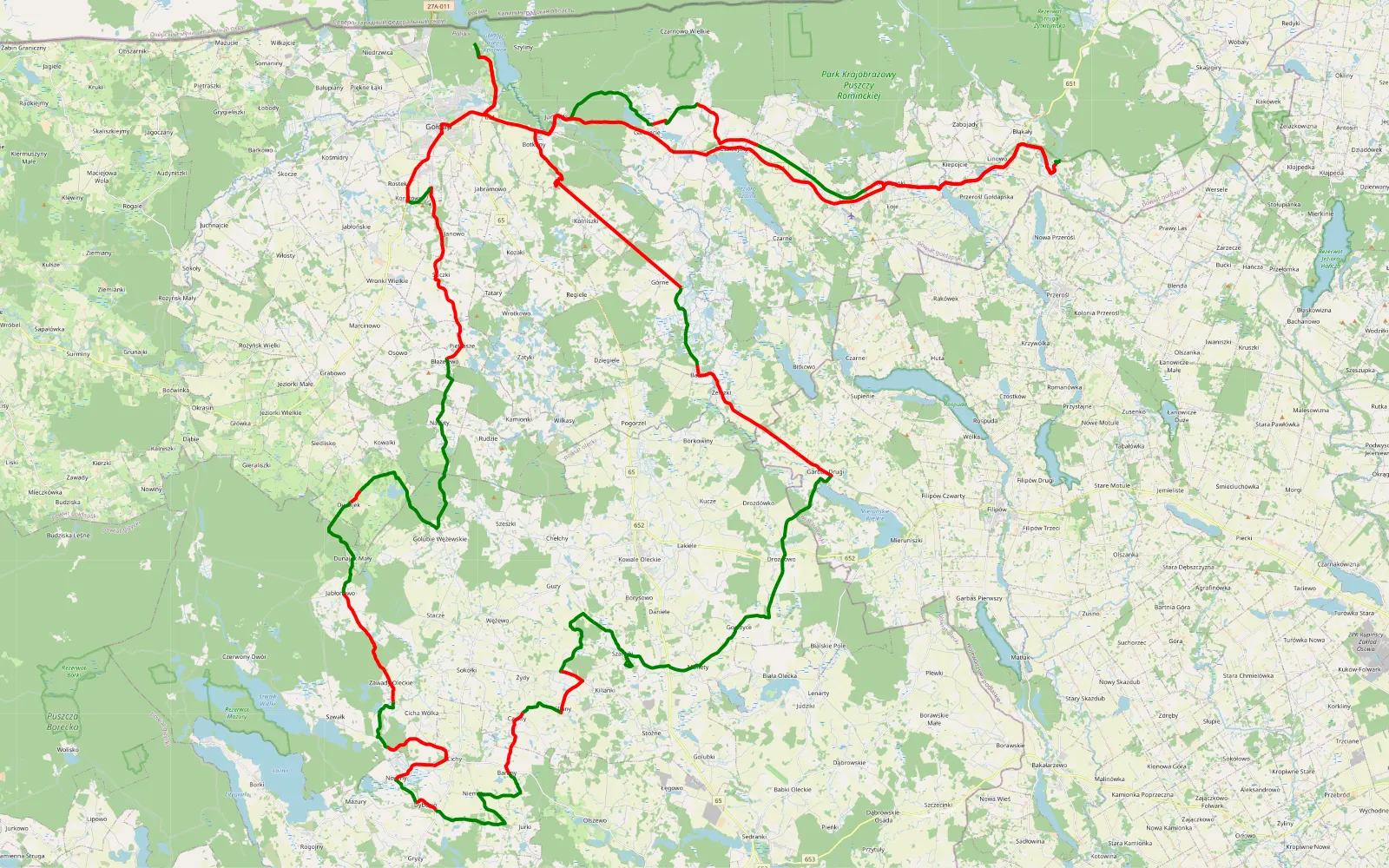 Map of Szarejkowe wzgórza - 150.9 km offroad trail, Gołdap County