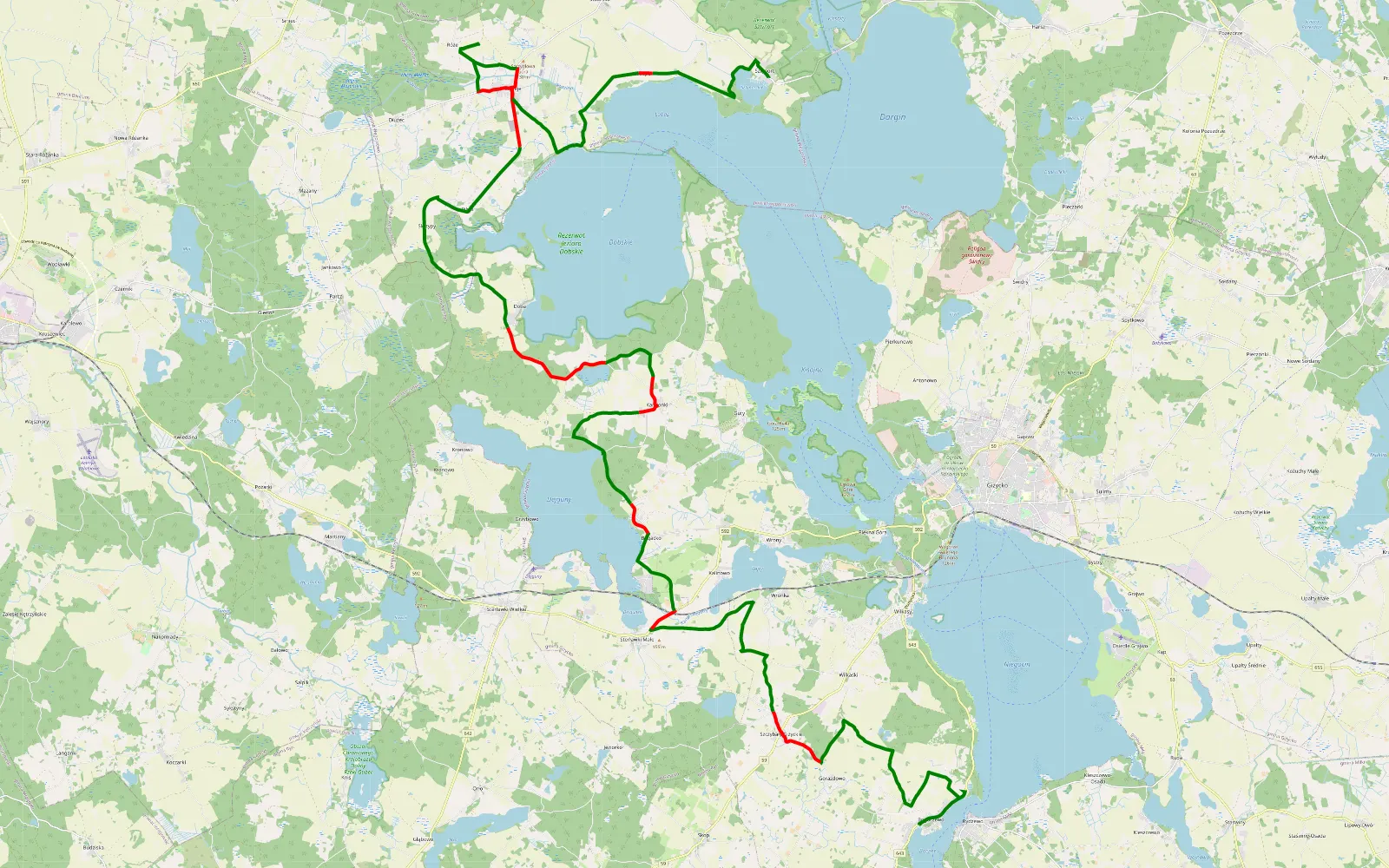 Mapa trasy Bogaczewo - Sztynort - 53.4 km trasy offroad, Powiat Giżycki