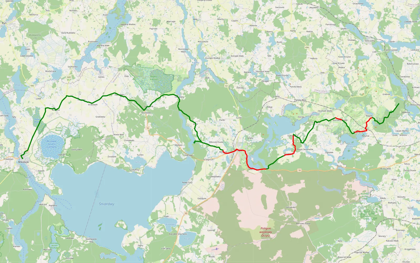 Map of Eeee - 38.3 km offroad trail, Pisz County