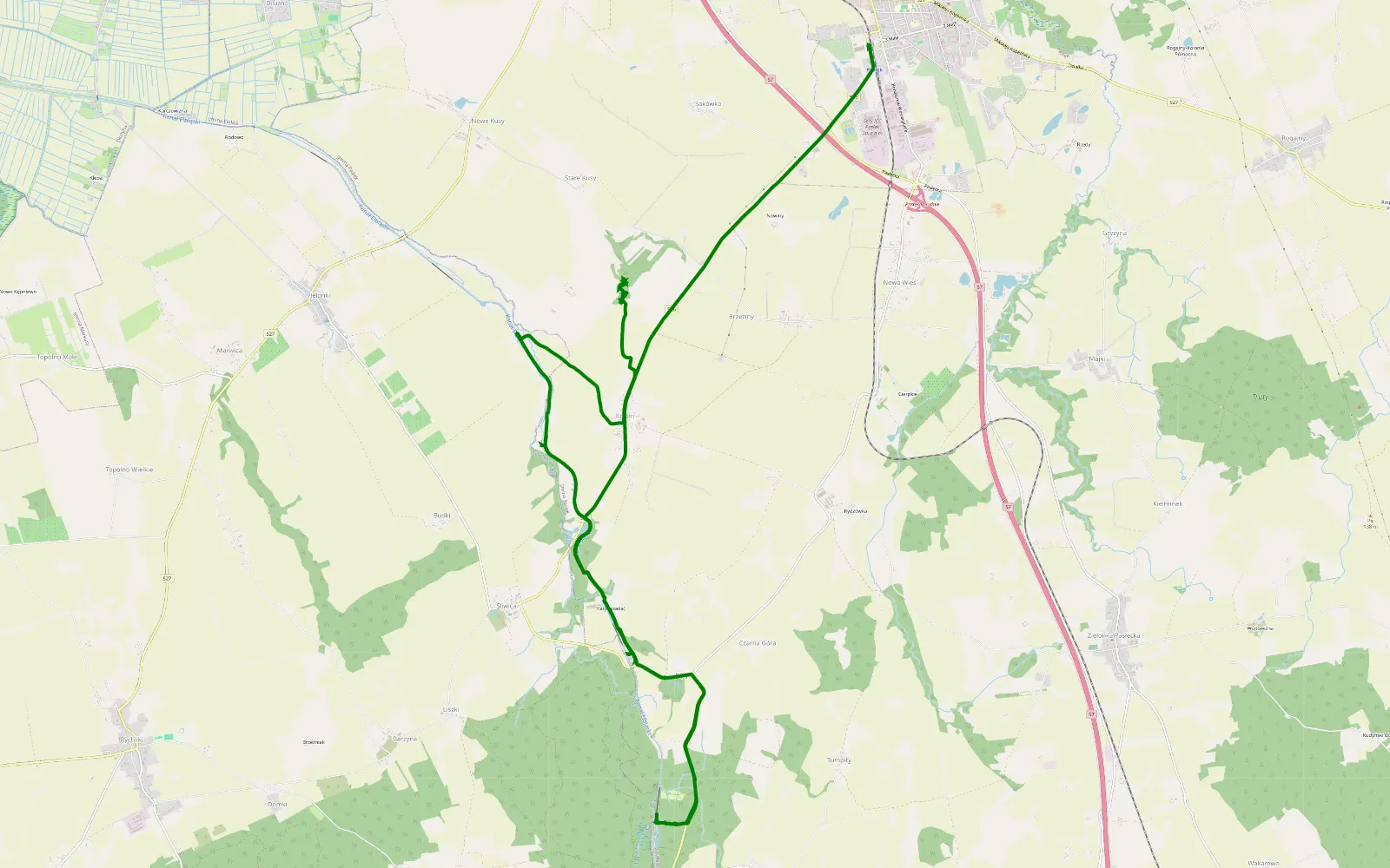 Mapa trasy Krasin wąwozy - 7.1 km trasy offroad, Powiat Elbląski