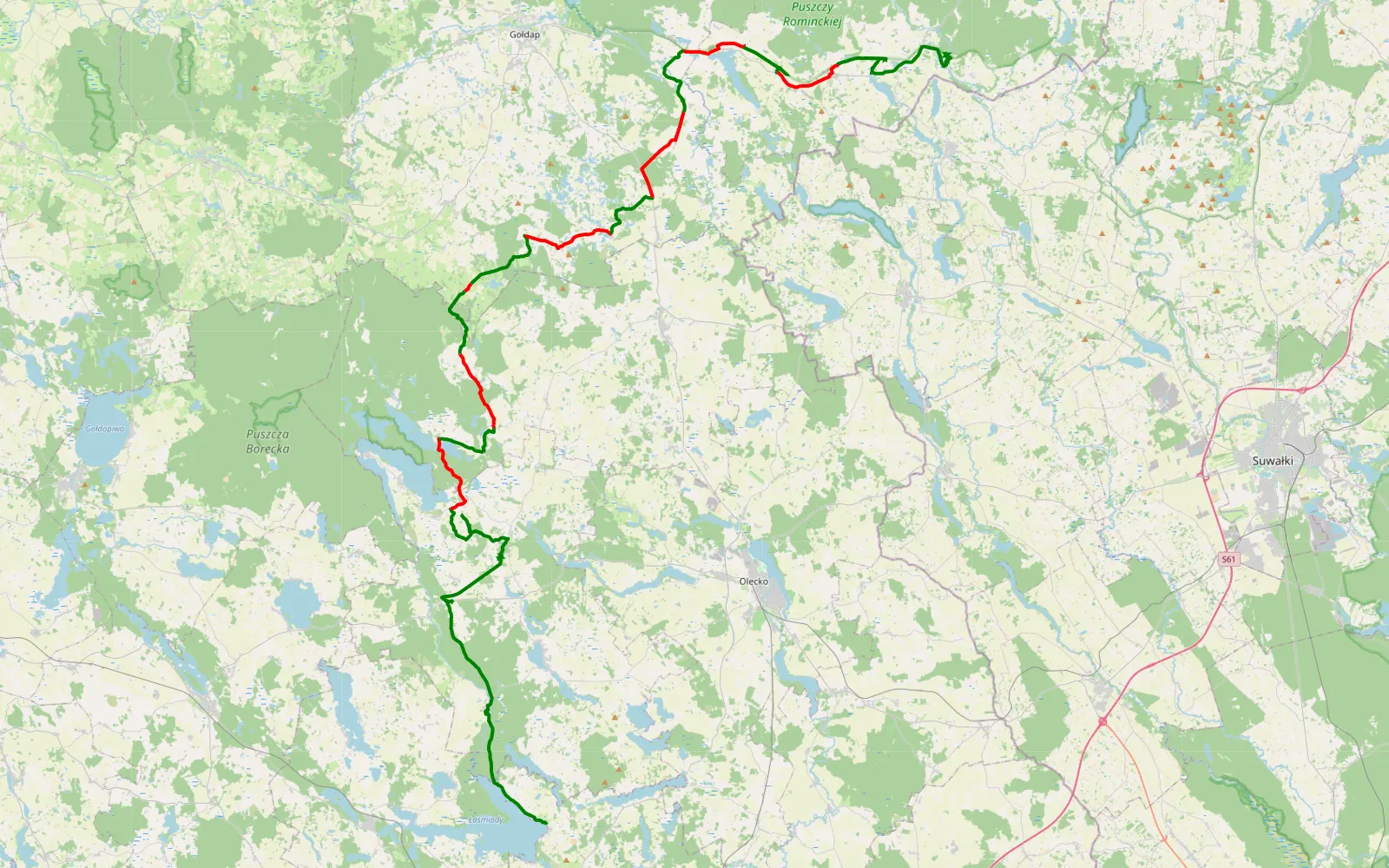 Map of Piaski - Stańczyki - 74.3 km offroad trail, Gołdap County