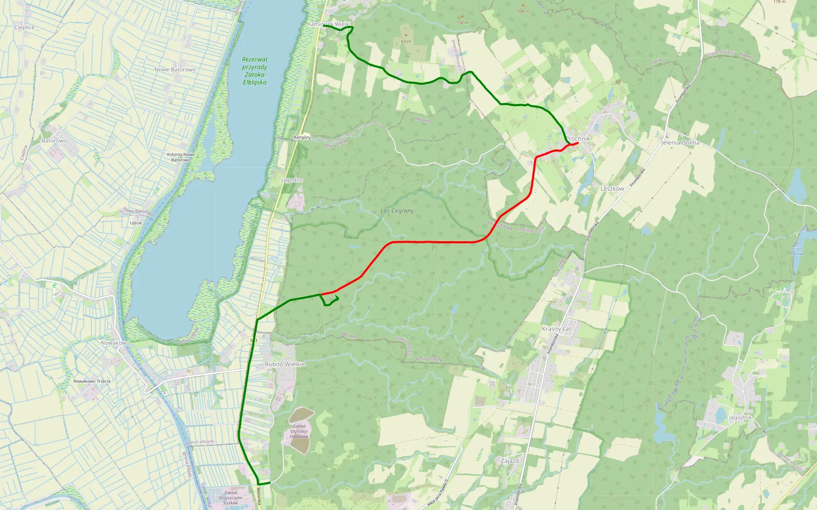 Mapa trasy Modrzewina - Kamionek Wielki - 9.1 km trasy offroad, Powiat Elbląski
