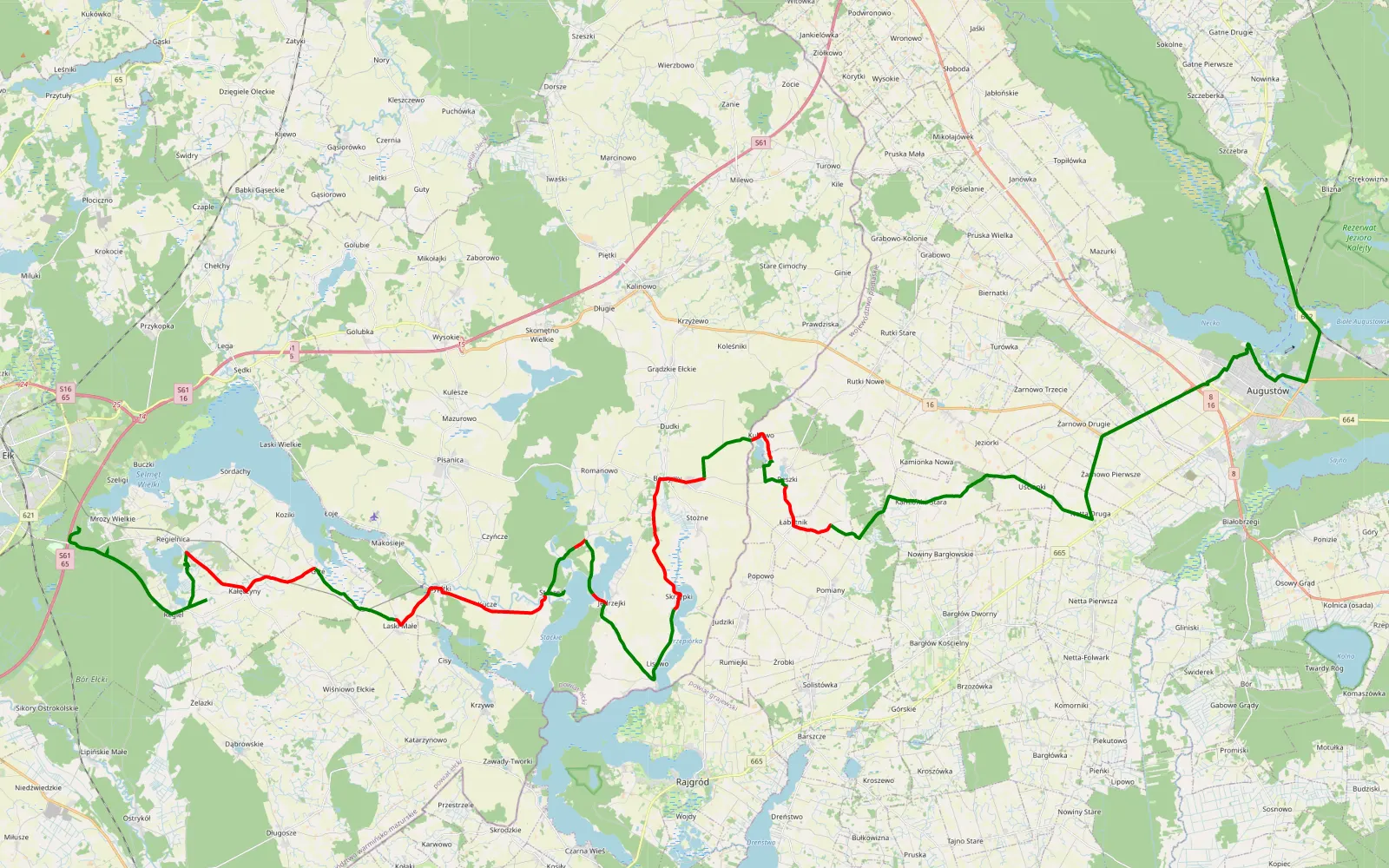 Mapa trasy Mrozy Wielkie - Szczebra - 47.5 km trasy offroad, Powiat Ełcki