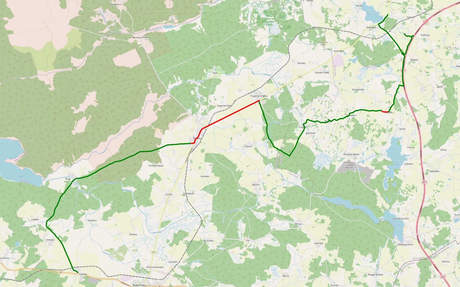 Mapa trasy Kaliszki - Bajtkowo - 32.2 km trasy offroad, Powiat Ełcki