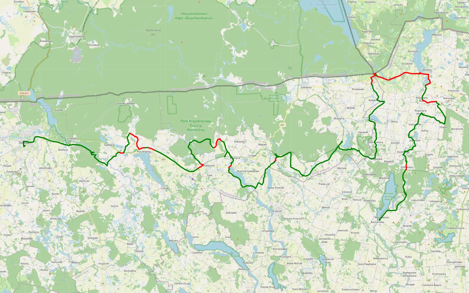 Map of Gołdap - Bachanowo - 91.3 km offroad trail, Gołdap County
