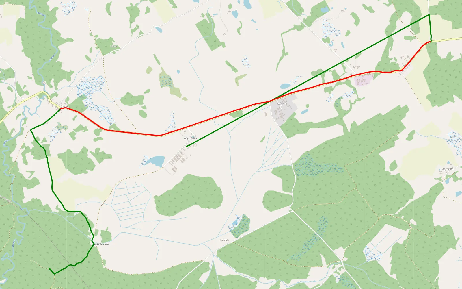Mapa trasy Zięby - 9.7 km trasy offroad, Powiat Bartoszycki