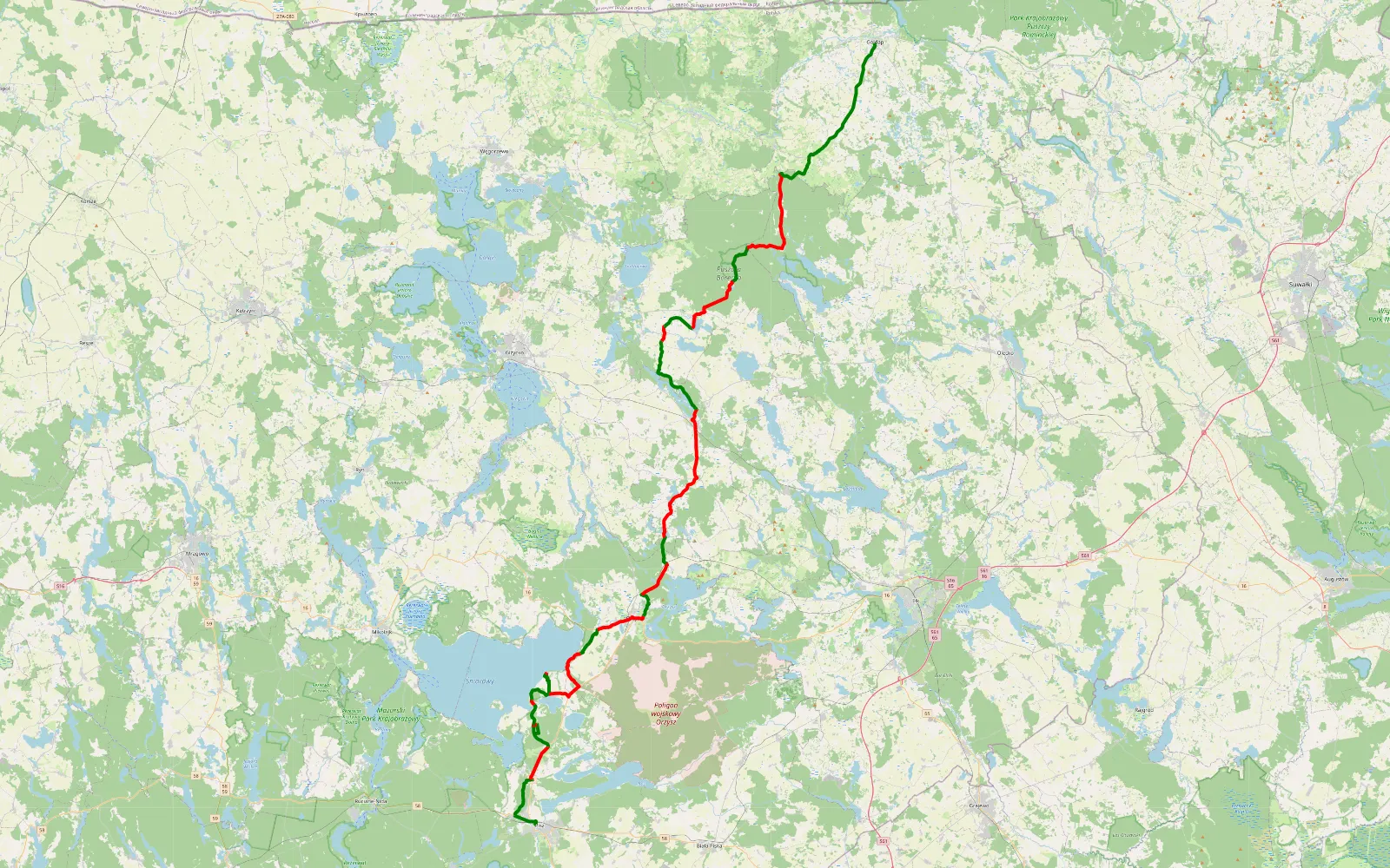 Map of Pisz - Gołdap - 103.1 km offroad trail, Pisz County