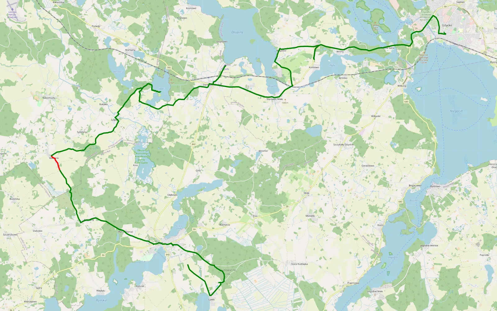 Mapa trasy Giżycko - Ryn - 18.9 km trasy offroad, Powiat Kętrzyński