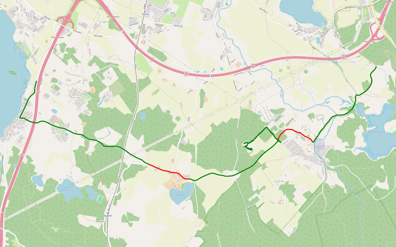 Mapa trasy Bartążek - Dorotowo - 9.5 km trasy offroad, Powiat Olsztyński