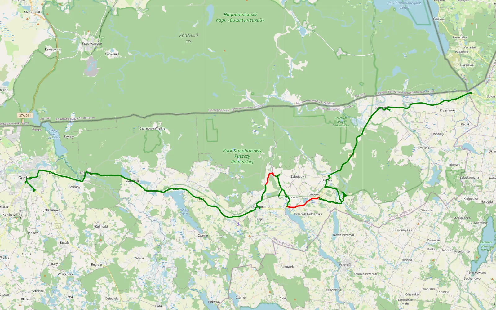Mapa trasy Gołdap - Gromadczyzna - 15.5 km trasy offroad, Powiat Gołdapski