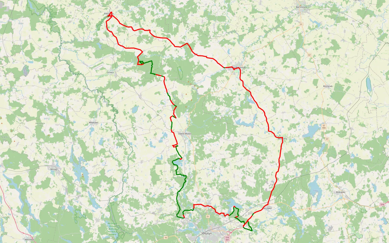 Mapa trasy Bogdany 2 - 200.5 km trasy offroad, Powiat Olsztyński