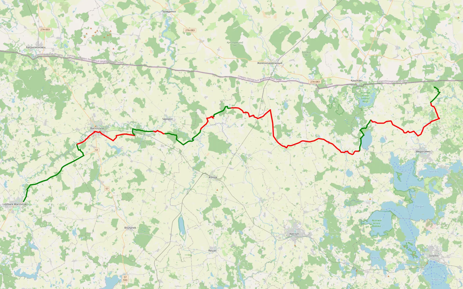 Mapa trasy Markajmy - Pochwałki - 112.2 km trasy offroad, Powiat Kętrzyński