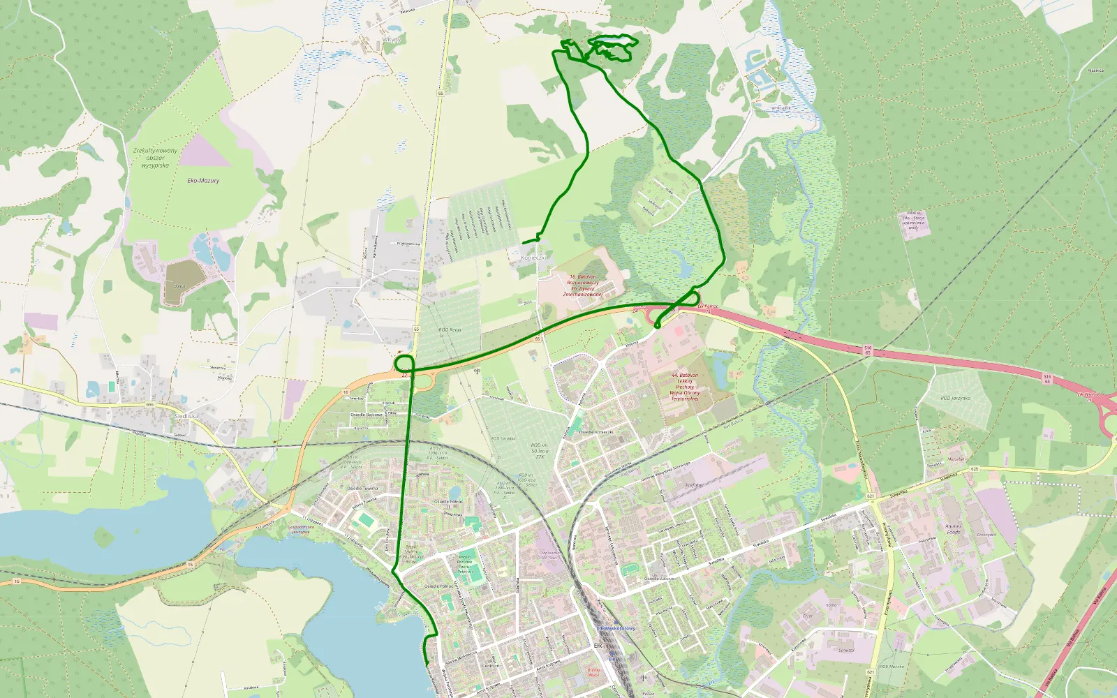 Mapa trasy Ełk - 5.8 km trasy offroad, Powiat Ełcki