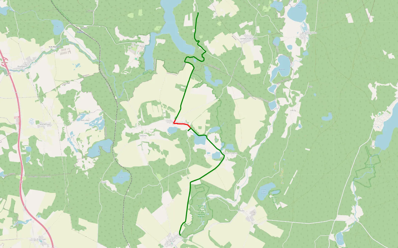 Map of Marózek - Łyna - 6.2 km offroad trail, Nidzica County