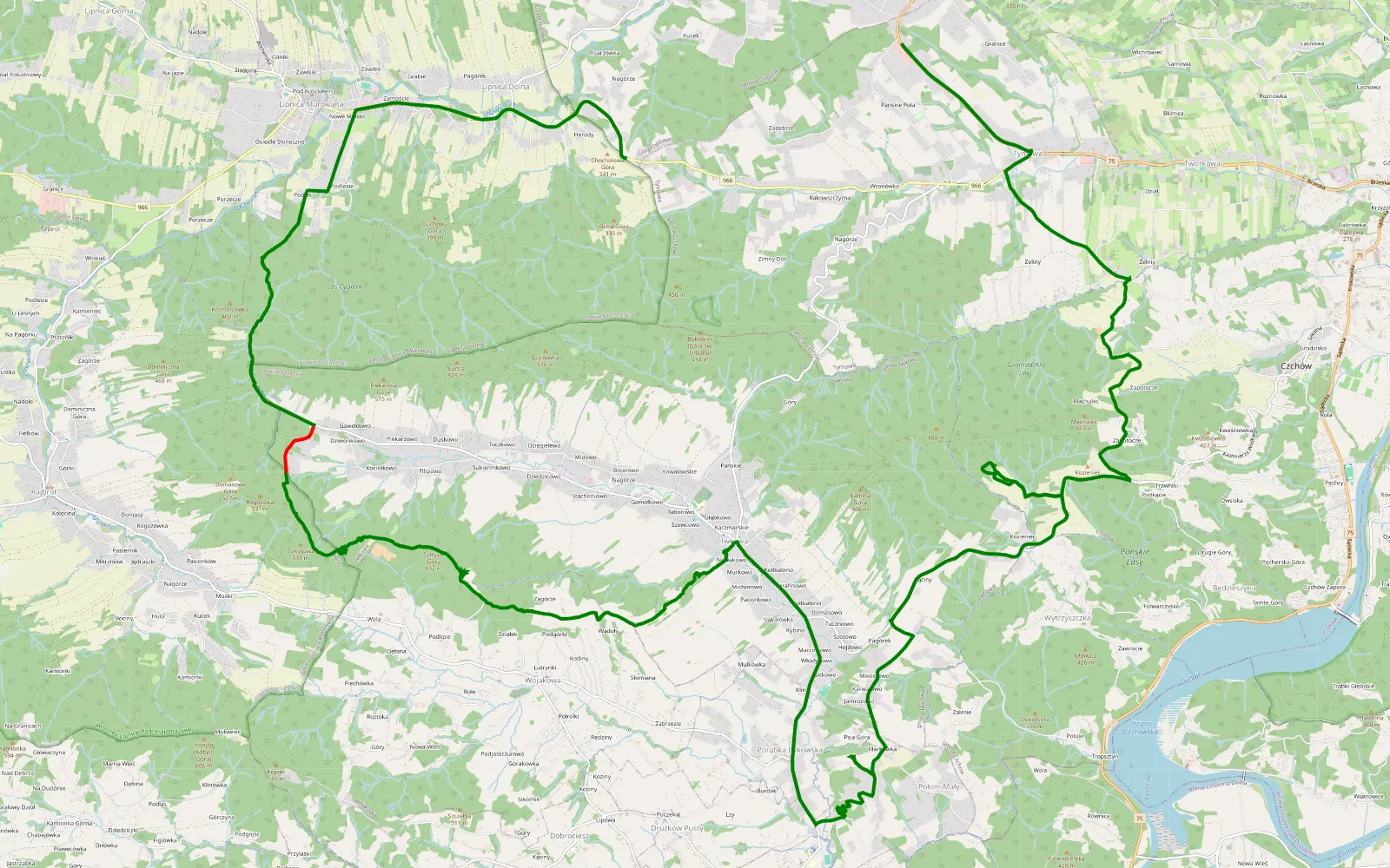 Mapa trasy Lipnica Dolna - Tymowa - 8.1 km trasy offroad, Powiat Brzeski