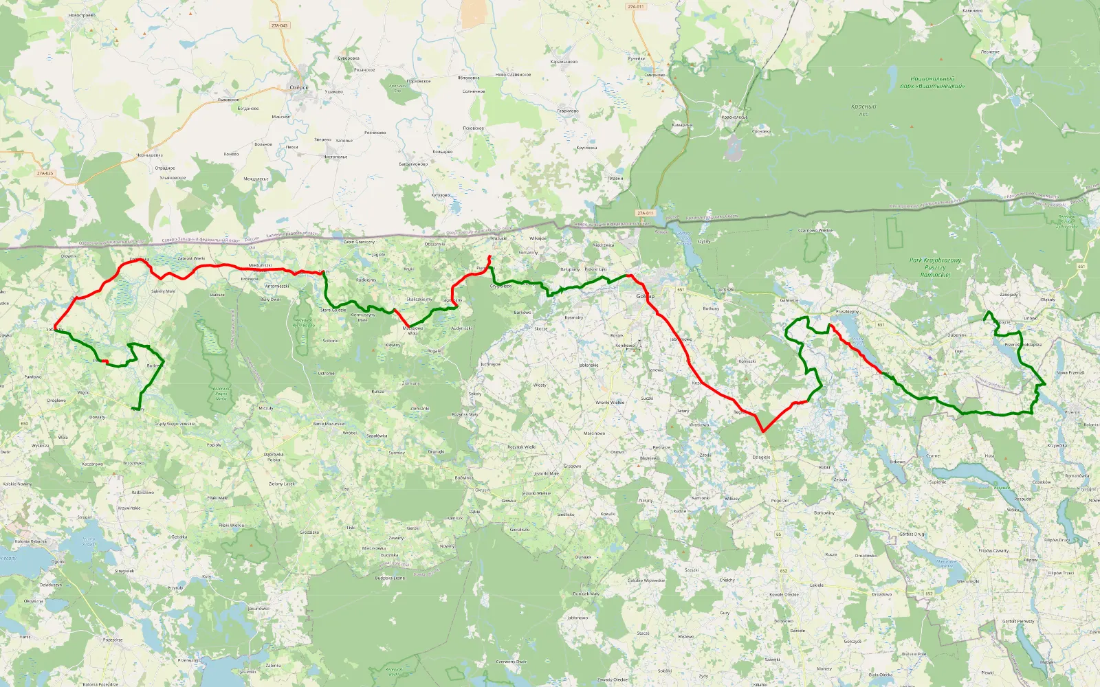 Map of Budry - Barcie - 86.6 km offroad trail, Gołdap County
