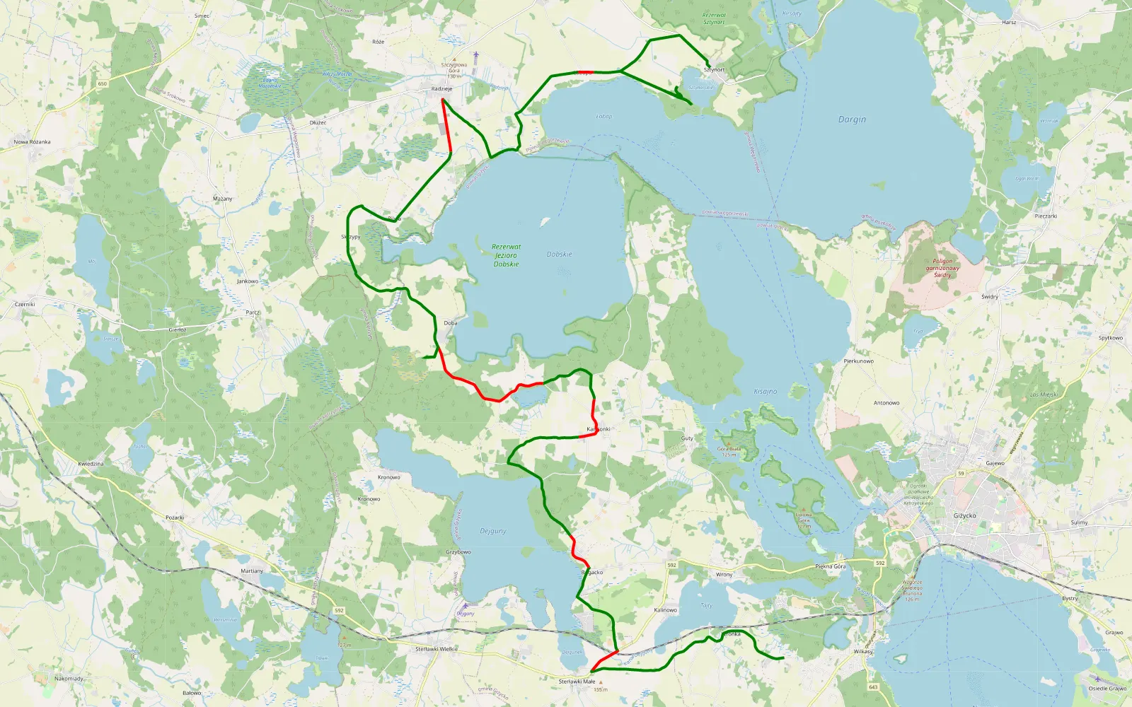 Mapa trasy Wronka - Sztynort - 40.2 km trasy offroad, Powiat Giżycki