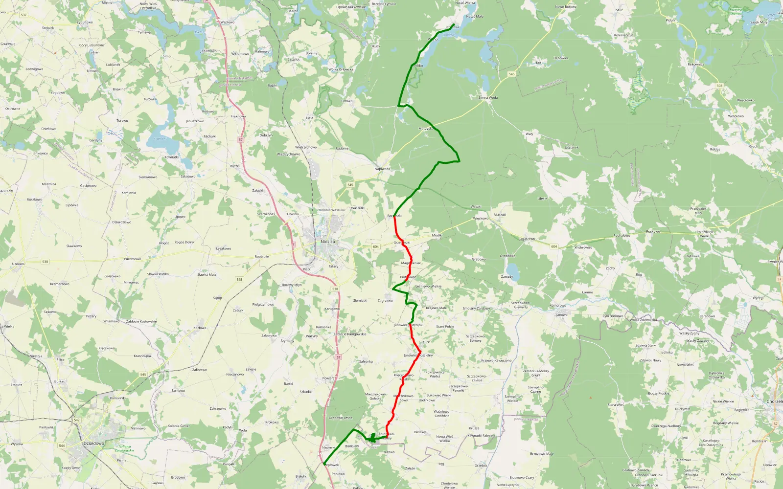 Map of Jabłonka - Pepłówek - 38.5 km offroad trail, Nidzica County