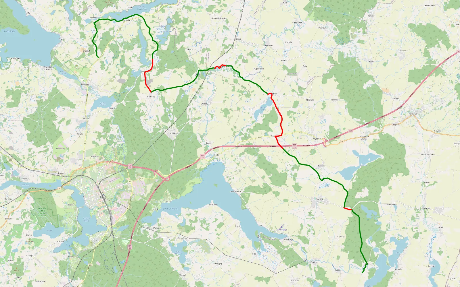 Mapa trasy Stacze - Straduny - 37 km trasy offroad, Powiat Ełcki