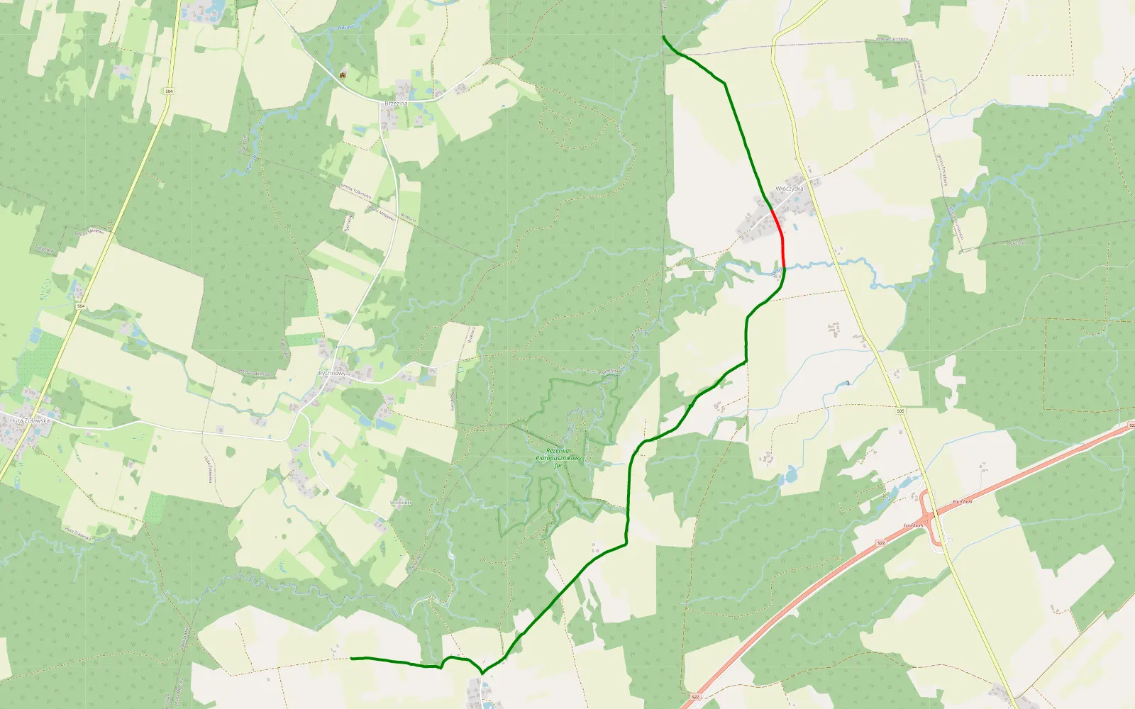 Mapa trasy Karszewo - Włóczyska - 6.6 km trasy offroad, Powiat Elbląski
