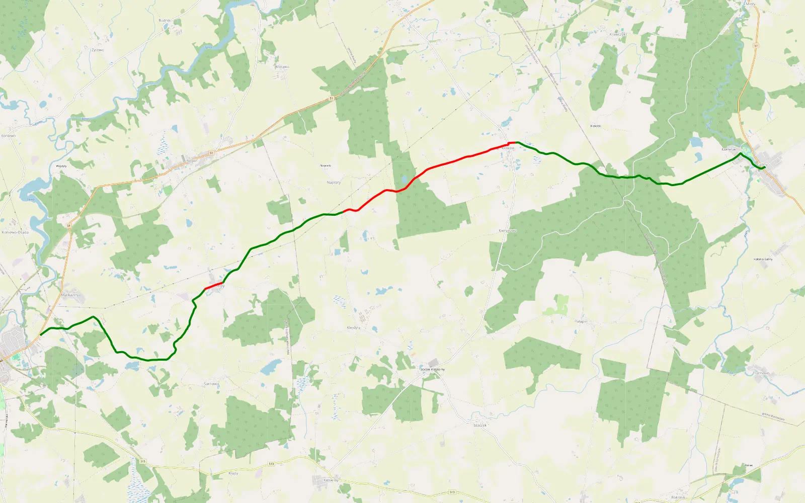 Mapa trasy Galiny - Lidzbark Warmiński - 15.5 km trasy offroad, Powiat Lidzbarski