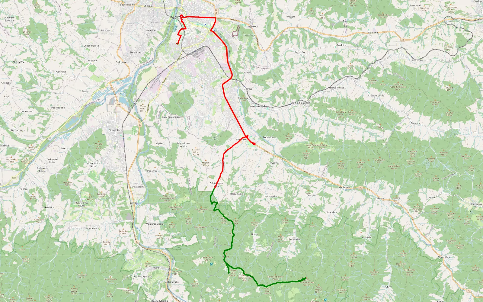Map of Bącza-Kunina - Roszkowice - 43.3 km offroad trail, Nowy Sącz County