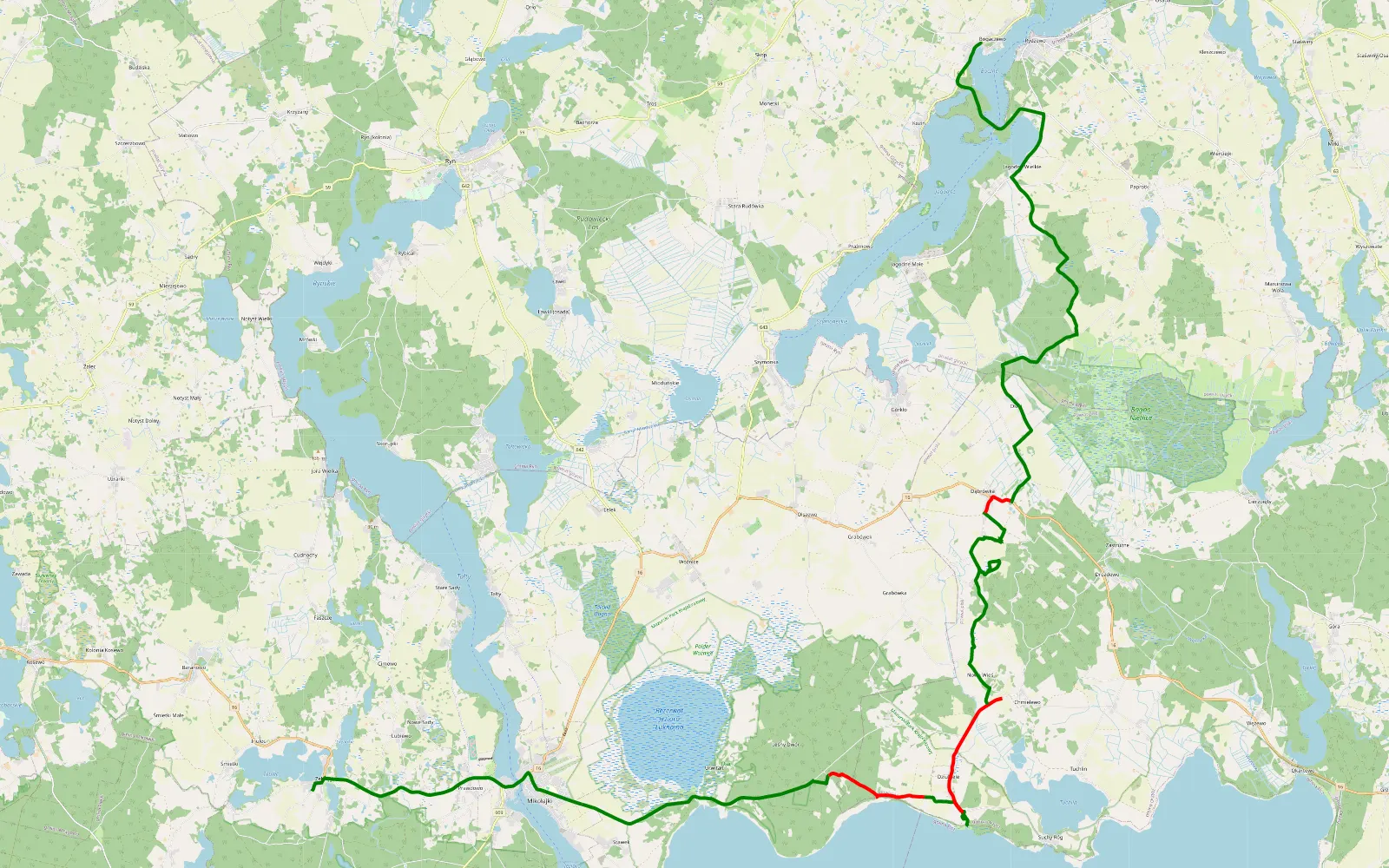 Mapa trasy Zełwągi - Bogaczewo - 35.4 km trasy offroad, Powiat Piski