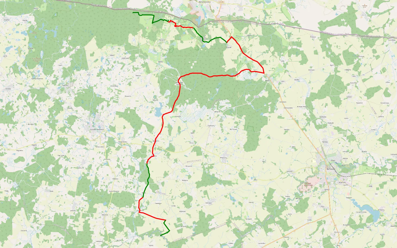 Mapa trasy Natangia - 43.8 km trasy offroad, Powiat Bartoszycki