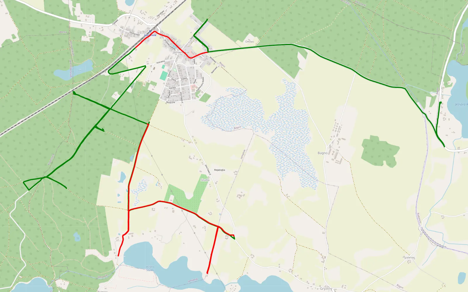 Map of Jamielnik - Bagno - 17 km offroad trail, Nowe Miasto County