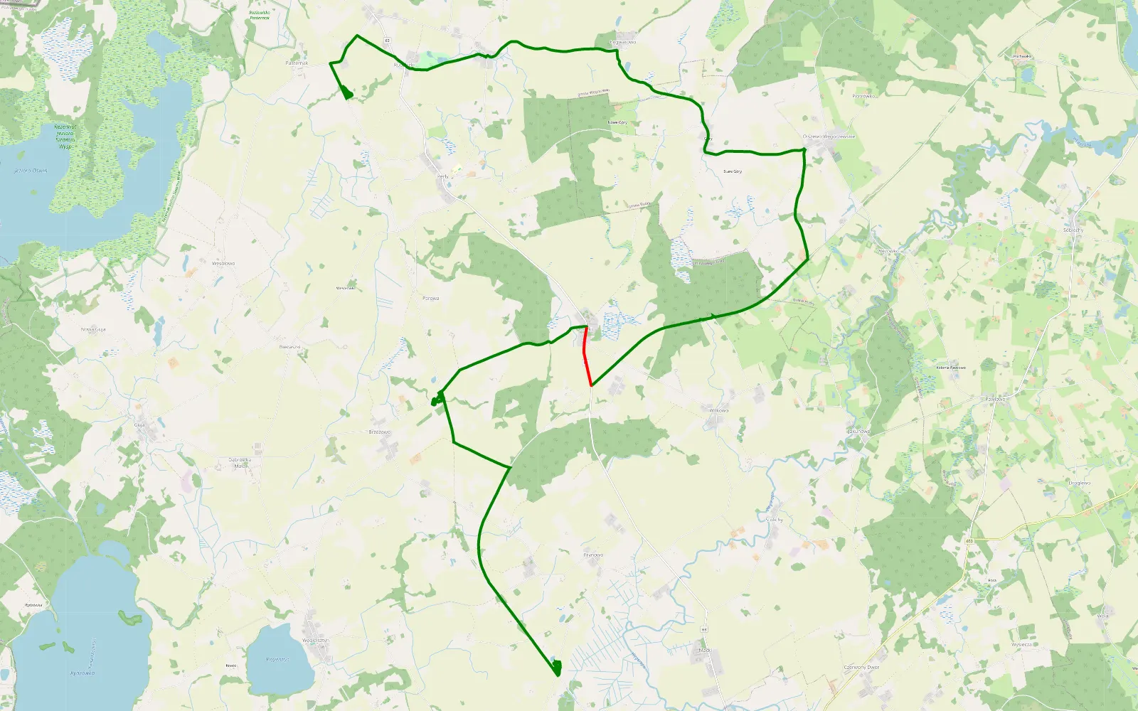 Mapa trasy Trygort - Rudziszki - 19.3 km trasy offroad, Powiat Węgorzewski