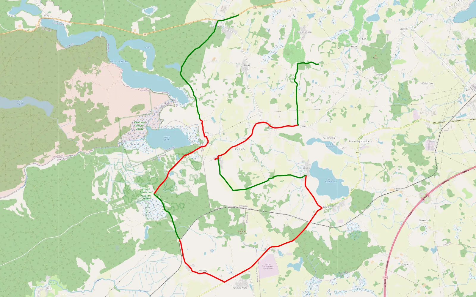 Mapa trasy Karbowskie - Ruska Wies - 25.6 km trasy offroad, Powiat Ełcki